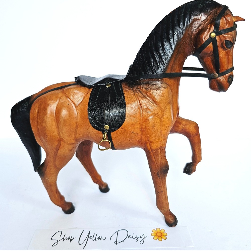 Vintage Leather Paper Mache Horse Statue Figurine 12" Tall‎ Farm Barn Girl 1284